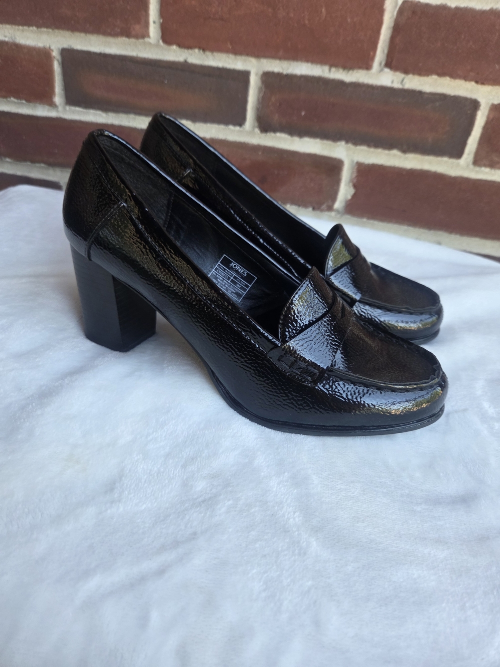 Jones New York Cypress Black Patent Block Heel Loafers Women's Size 9M